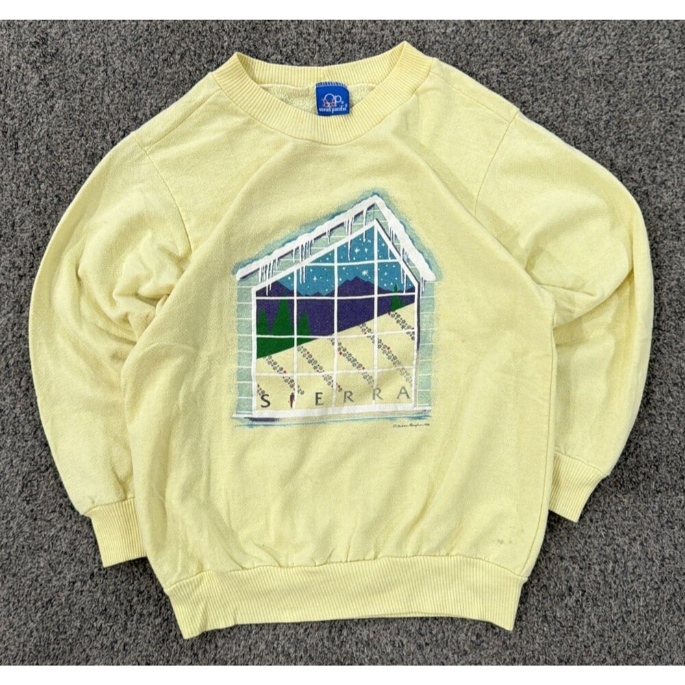 Vintage 1986 Ocean Pacific Yellow Crewneck Sierra Picture Window - Women's XS